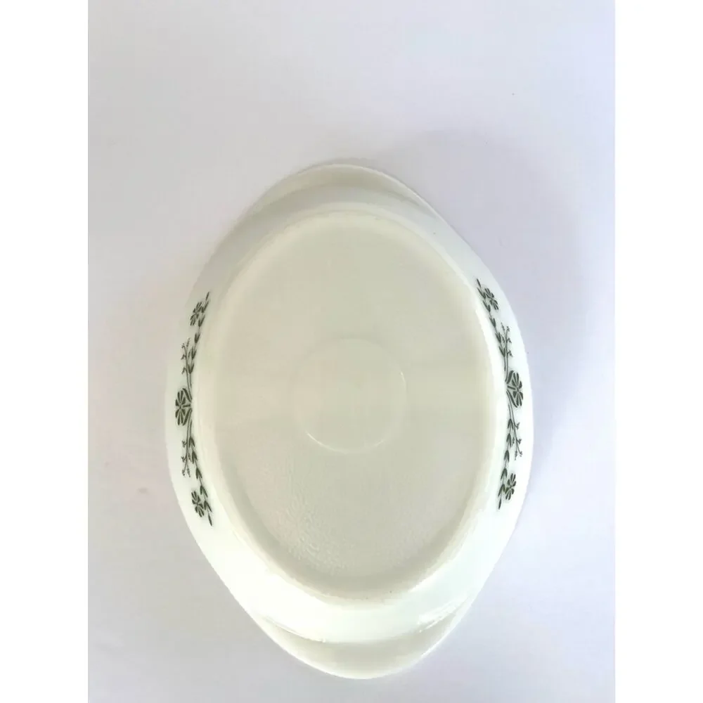 Vintage Glasbake Crazy Daisy Divided Baking Dish Green Milk Glass Casserole